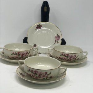 TK Thun Czechoslovakia Cream Soup with Handles Cup and Saucers, Vintage 3 Consum